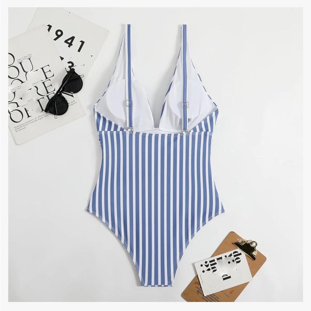 Striped Blue One Piece Swimsuit | Bathing Suit | Large | NWT - Picture 2 of 6